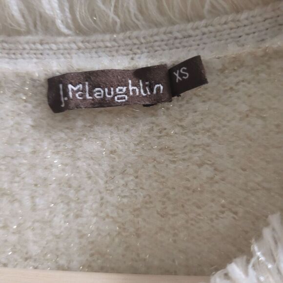 J McLaughlin Sweater Women's XS Alpaca Merino Wool Blend Metallic Thread Fringe - Picture 4 of 7